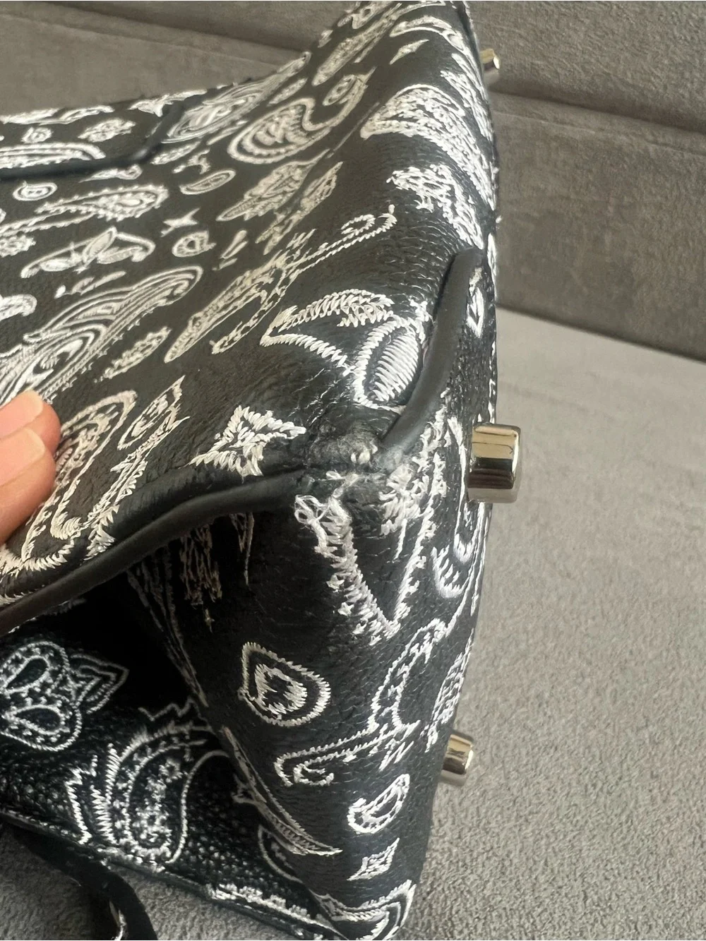 Brandon Blackwood Black & White Paisley Top-Handle Satchel